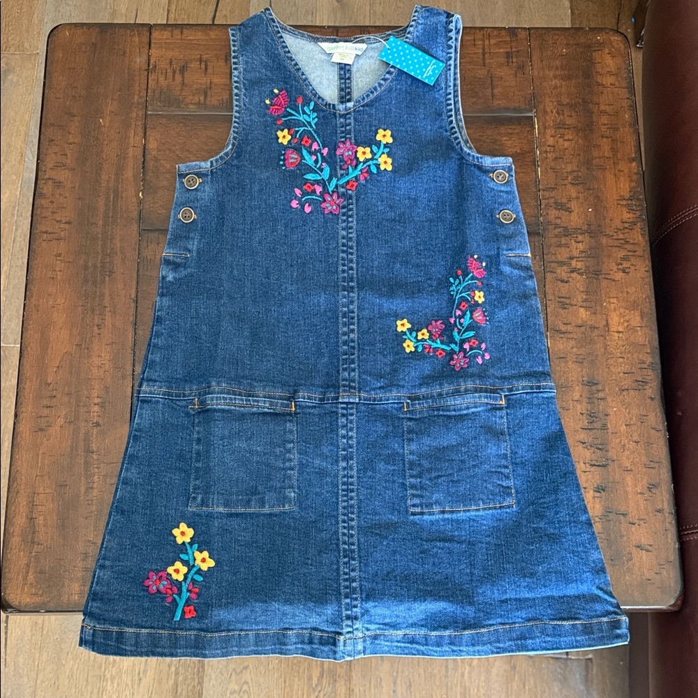 Garnet Hill Blue Denim Dress with Floral Embroidery